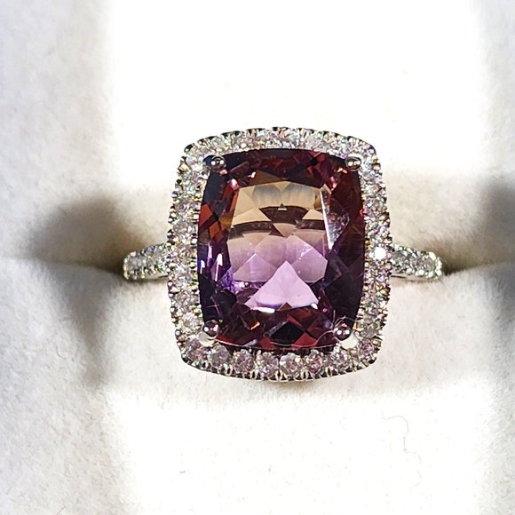 Premium Ametrine & Natural White Zircon Halo ring in Platinum over 925SS 6.15cts - Picture 1 of 6